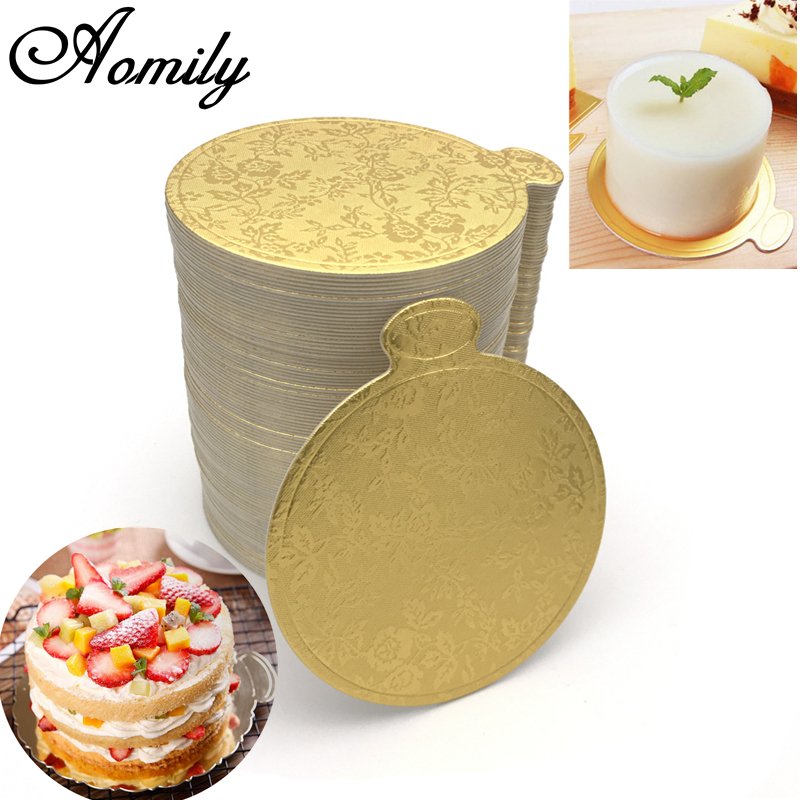 100pcs Gold Round Mousse Cake Dish Boards Tray Wedding Birthday Pastry Decor AB