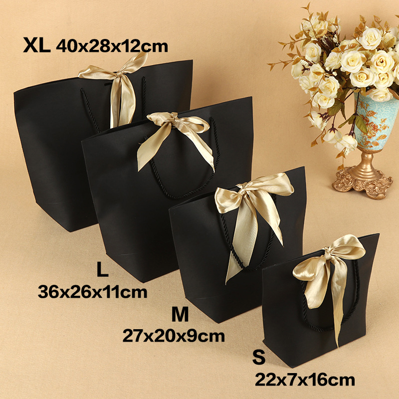 

5Pcs Large Size Present Box For Clothes Books Packaging Gold Handle Paper Box Bags Kraft Paper Gift Bag With Handles & Ribbons