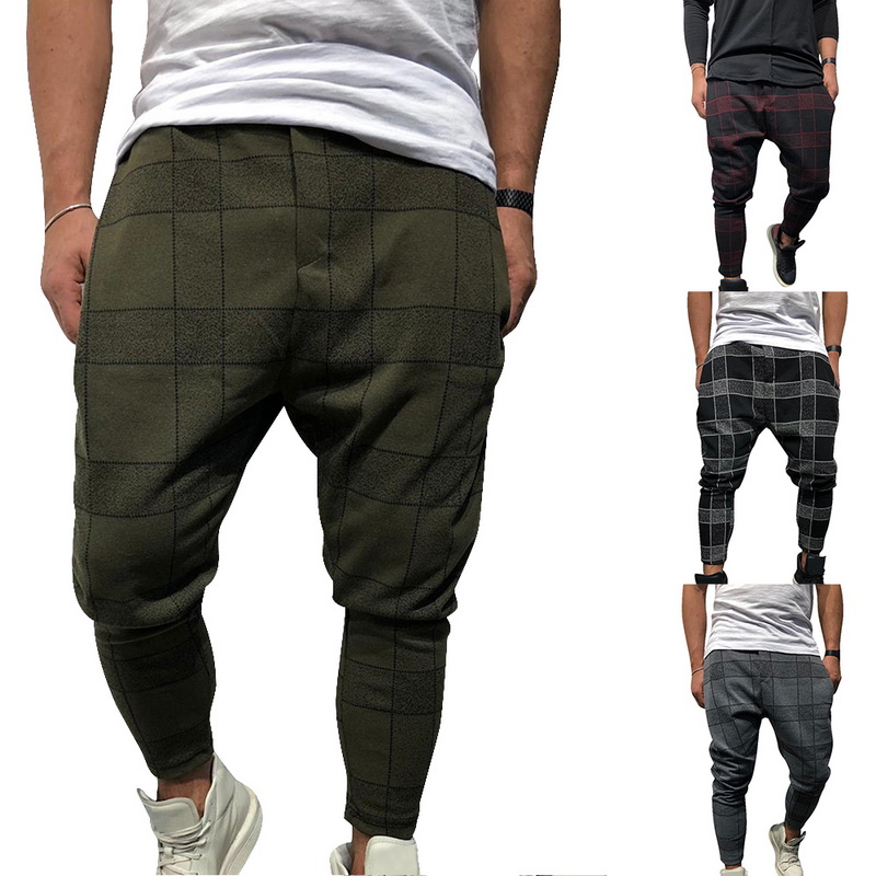 

Januarysnow Men Stylish Loose Plaid Pant Printed Casual Harem Pants Joggers Sporting Trousers Men Hip Hop Streetwear pantalon homme, Black