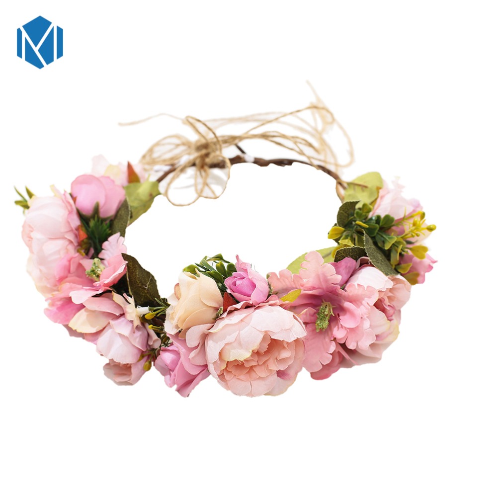 

M MISM Women Girl Boho Fabric Flower Crown Bridal Hair Accessories Prom Garland Flower Wreath Headdress Princess Headband