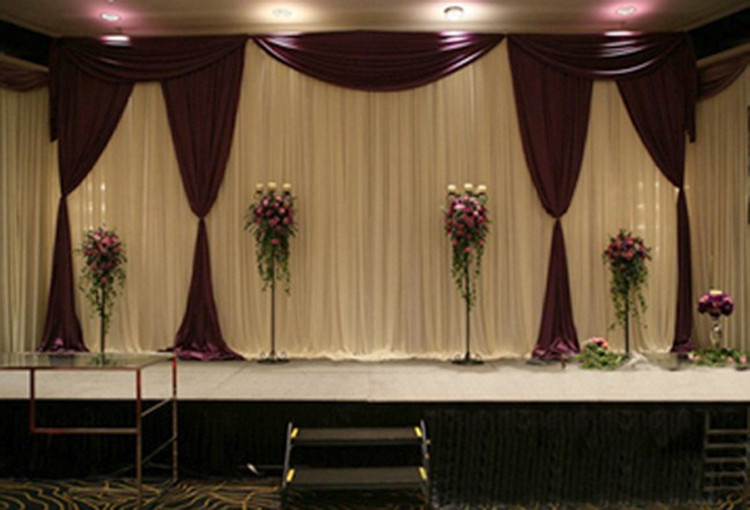 Wedding 3mx6m stage backdrop decoration stage background with Beatiful Swag wedding stage curtain-image-454886799