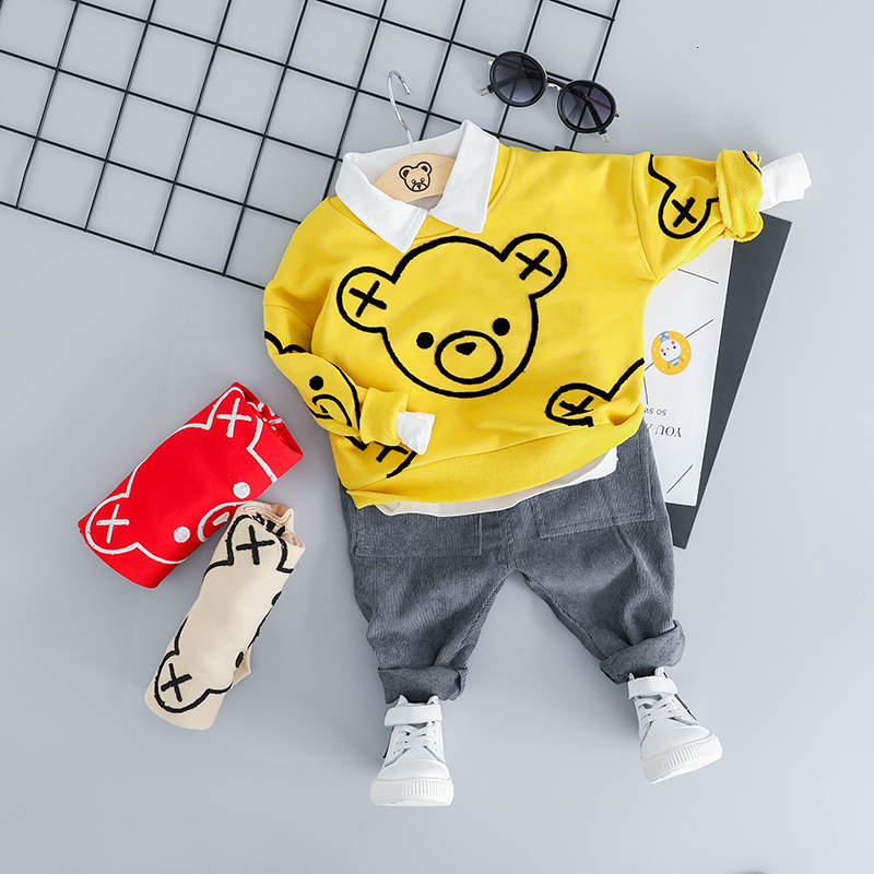 

ZWXLHH 2019 New Style Baby Boy Girls Clothing Sets Children Kids Clothes Suit Toddle Bear Head T Shirt Pants Casual Suit SH190907, Red