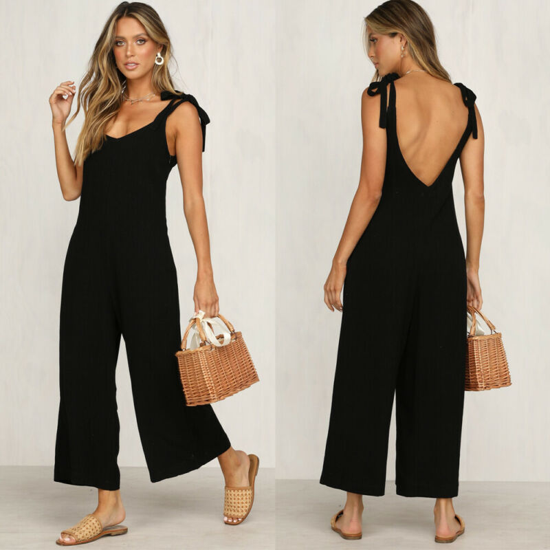

Hirigin Rompers 2020 Summer new Women Casual Loose Linen Cotton Jumpsuit Sleeveless Backless Playsuit Trousers Overalls, Black