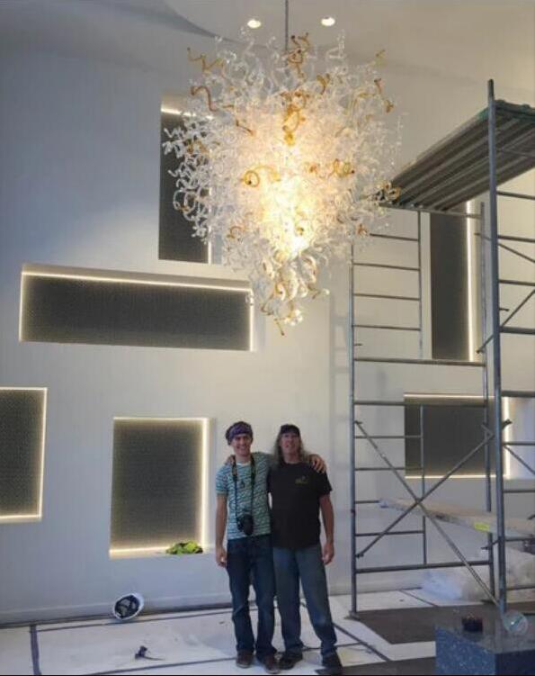 Modern Large Size Clear Amber Blow Glass Art Chandeliers, New Arrival European Style Elegant Crystal Chandelier Lighting-image-464861080