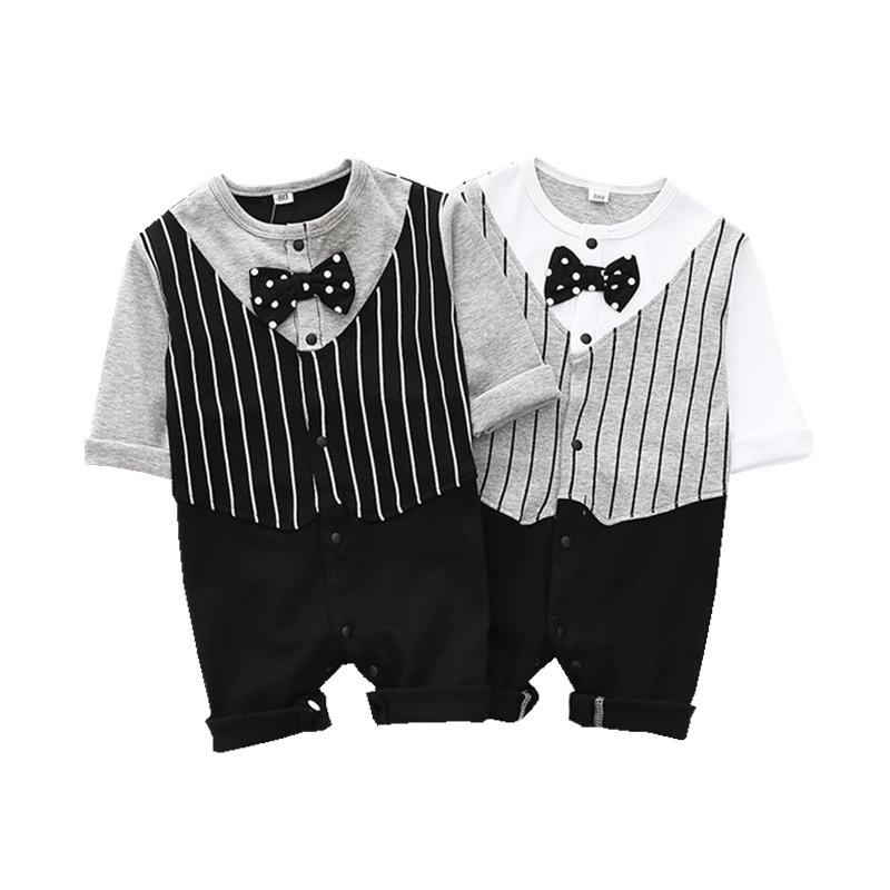 

Little Boy Clothes Long Sleeve Classical Striped Gentlman Suits for Kids Boy Cotton Autumn Formal Boys Romper Suits with Bowtie
