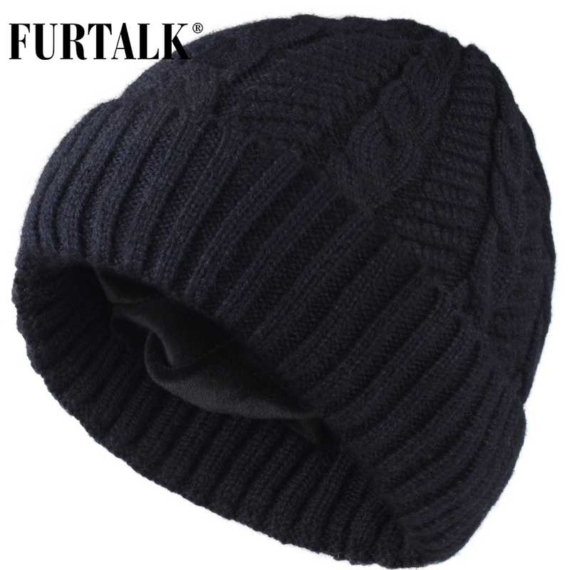 

FURTALK Wool Mens Beanie Winter Hats for Men Women Velvet Knitted Beanie Hat Skullies Soft Warm Male Winter Hat Black Grey Cap