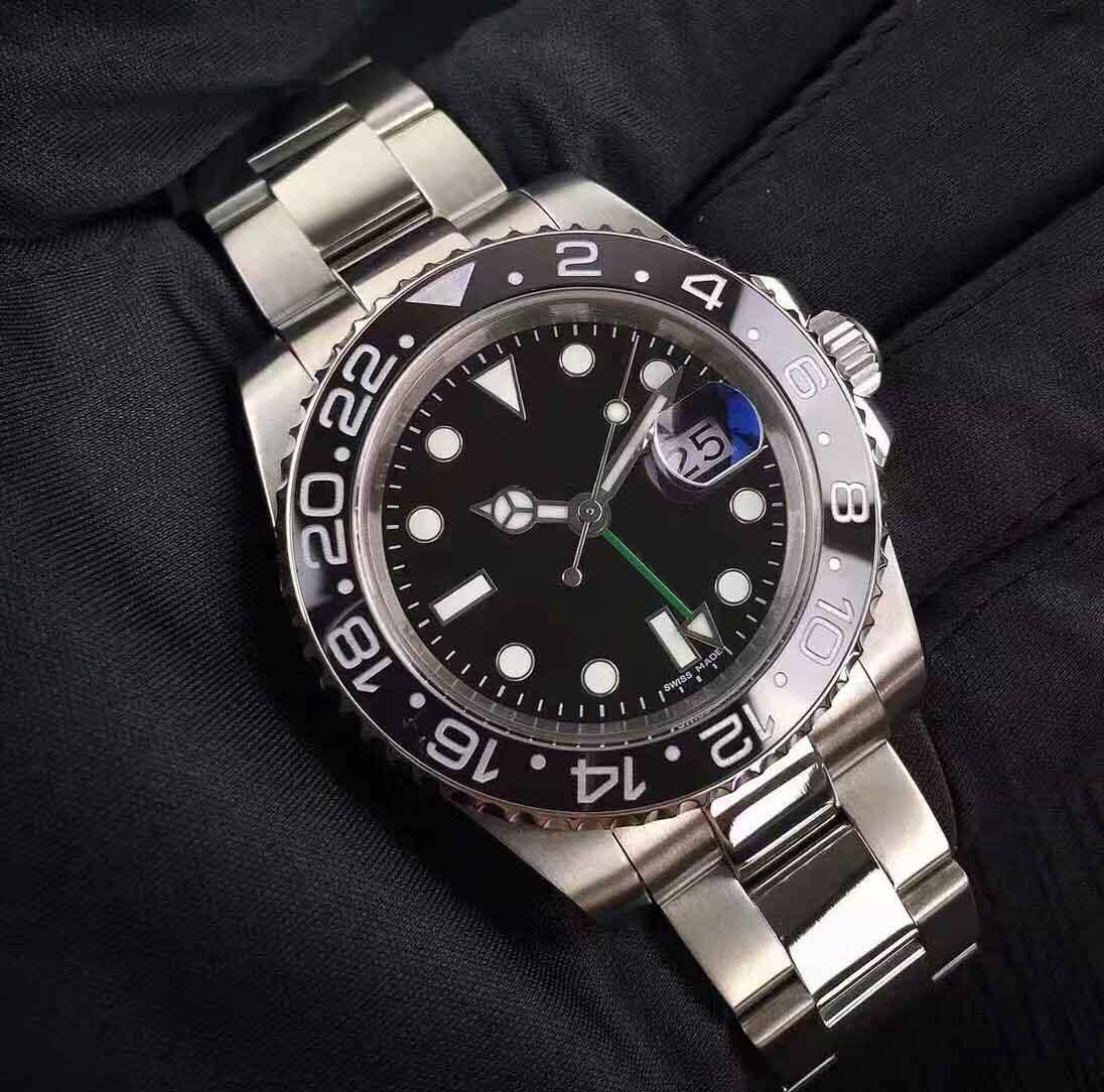 

New Sale Gent's GMT II Automatic Watches Stainless Steel Dive Blue Red Ceramic Circle Master 40mm Mens Watch Relogio Mens QualityWatches, Make waterproof 50m