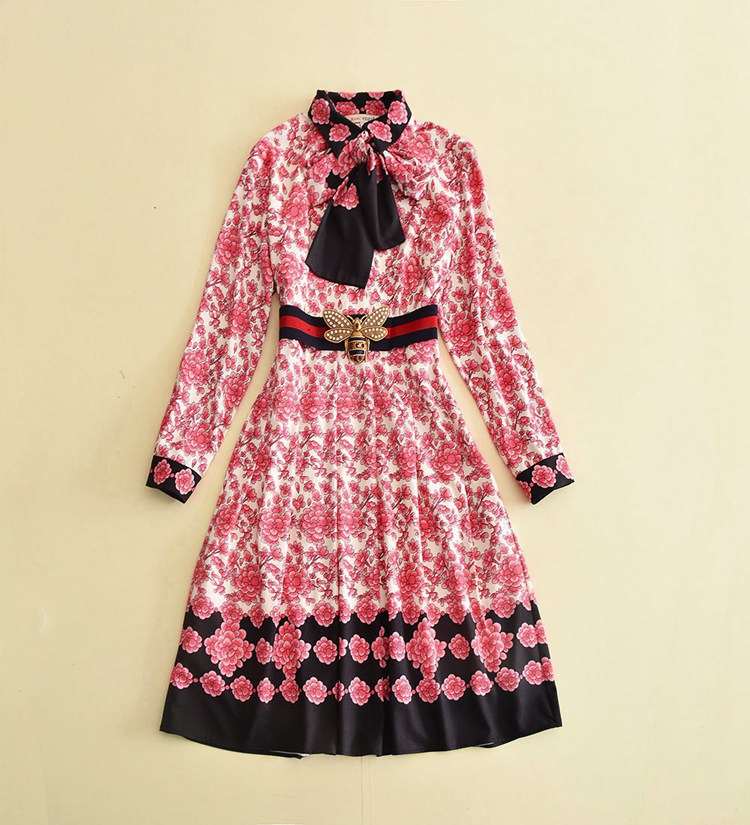 

717 Free Shipping 2020 Summer Brand Same Style Empire Sashes Flora Print Panelled Sleeveless Prom Dress Lapel Neck Polyester AS, Black