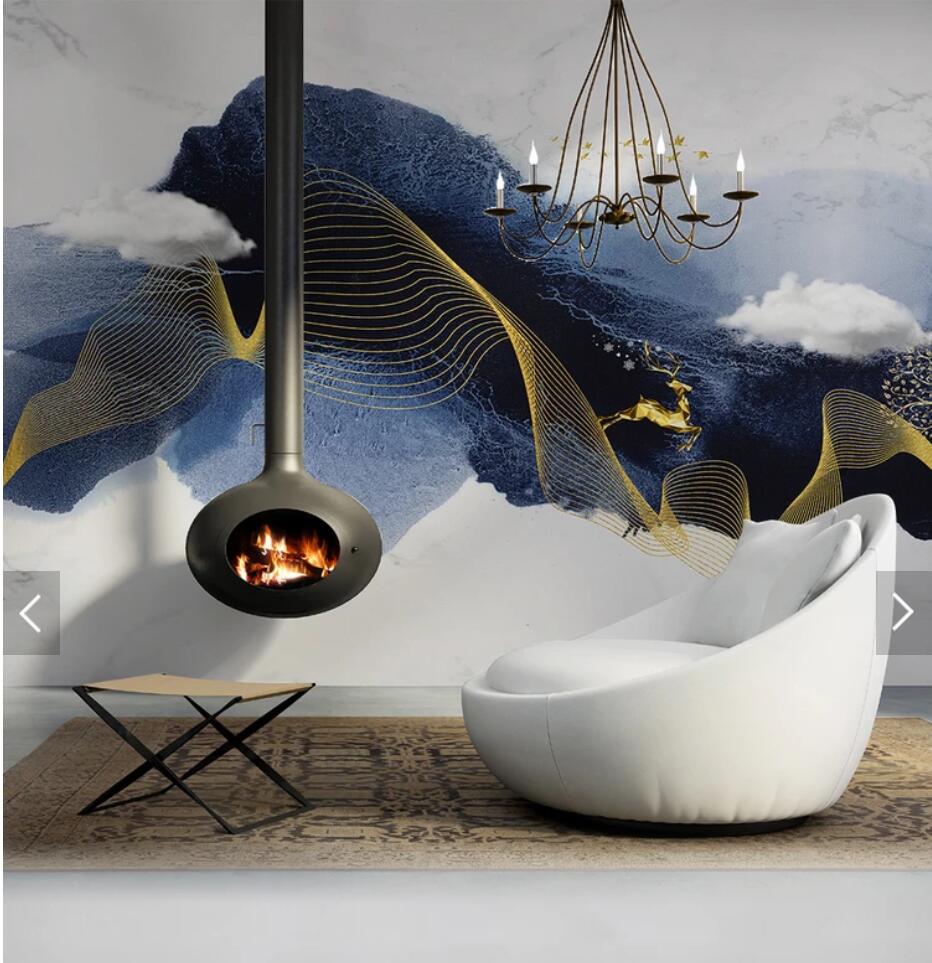 

Chinese Abstract Ink Mountain ELK Animal Wallpaper Mural for Living Room Wall Paper Papel De Parede Home Decor Wallcoverings, As pic