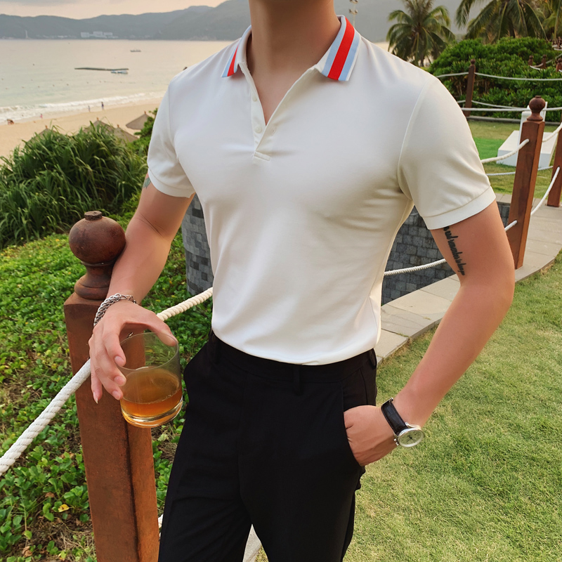 

Summer Simple Shirt Men Fashion 2020 Streetwear Slim Fit Mens Casual Polos Short Sleeve All Match Breathable Homme 3XL, Black