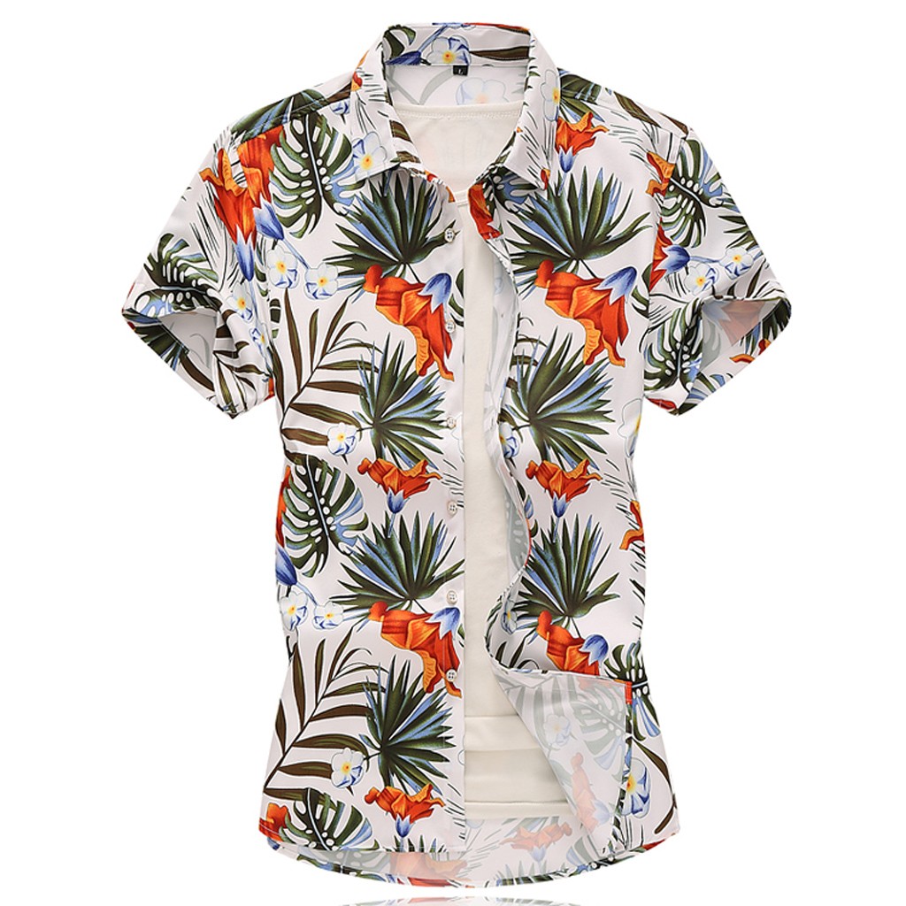 2021 Mens Beach Hawaiian Shirt Tropical Summer Short Sleeve Shirt Men ...