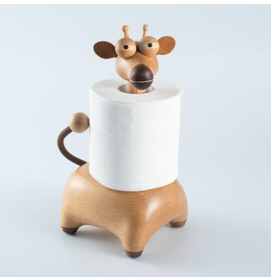 Giraffe Tissue Boxes holder creative log roll paper holders solid wood decoration Nordic living room ornaments-image-524159200