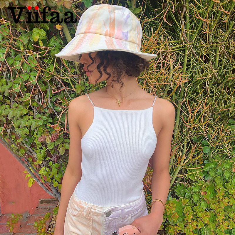 

Viifaa Pearl Beading Strap Knitted Slim Skinny Camis Women Crop Top Summer Going Out Casual Backless Solid Tops, Black