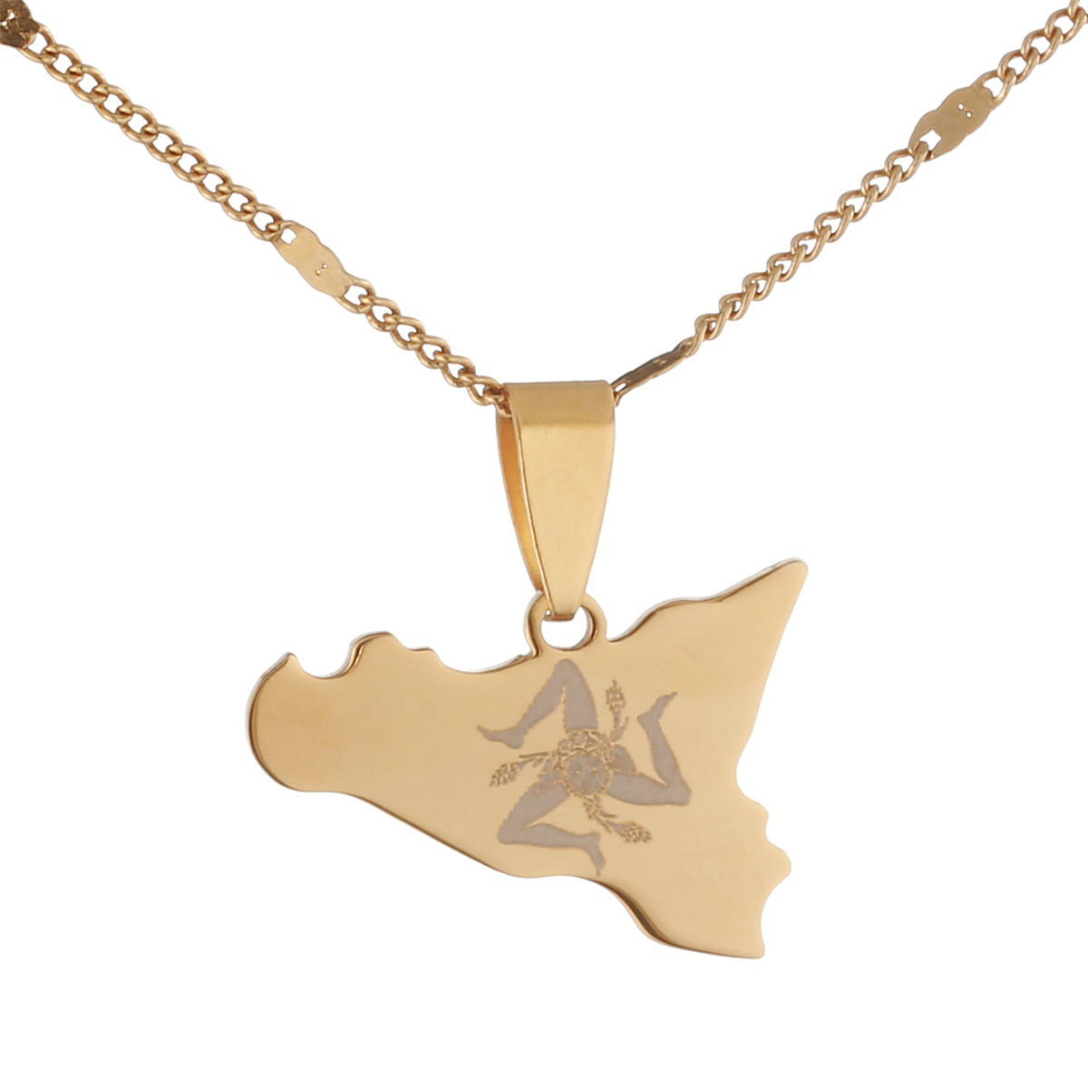 

Stainless Steel Trendy Map of Sicilia Pendants Necklace Sicilia Charm Jewelry