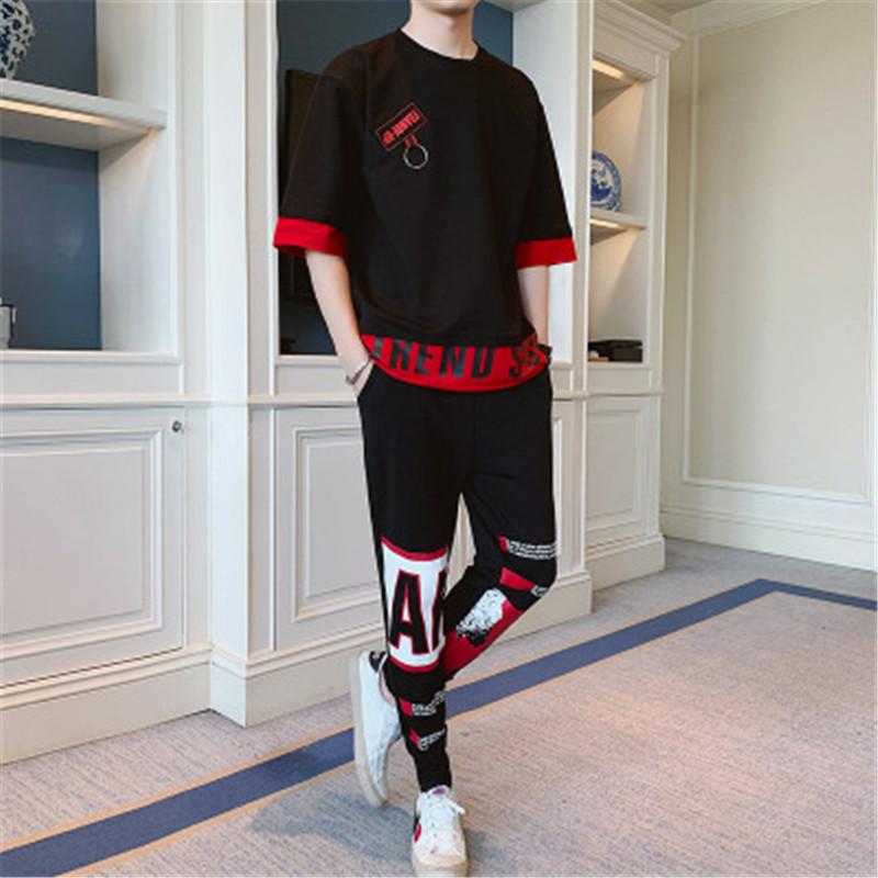 

Hot Sell Hip-hop Casual Man Suits Summer Short Sleeve Trousers Tracksuits Fashion Male New Thin Sport T-shirt Two Piece Sets Clothing, White