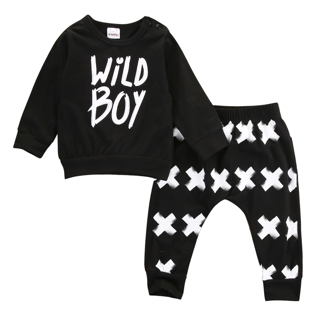 2PCs Toddler Newborn Baby Boys Kids Long Sleeve Cotton Letter T Shirt Tops+Long Pants Kids Infant Clothes Outfit Sunsuit 0-2Y-image-470903855