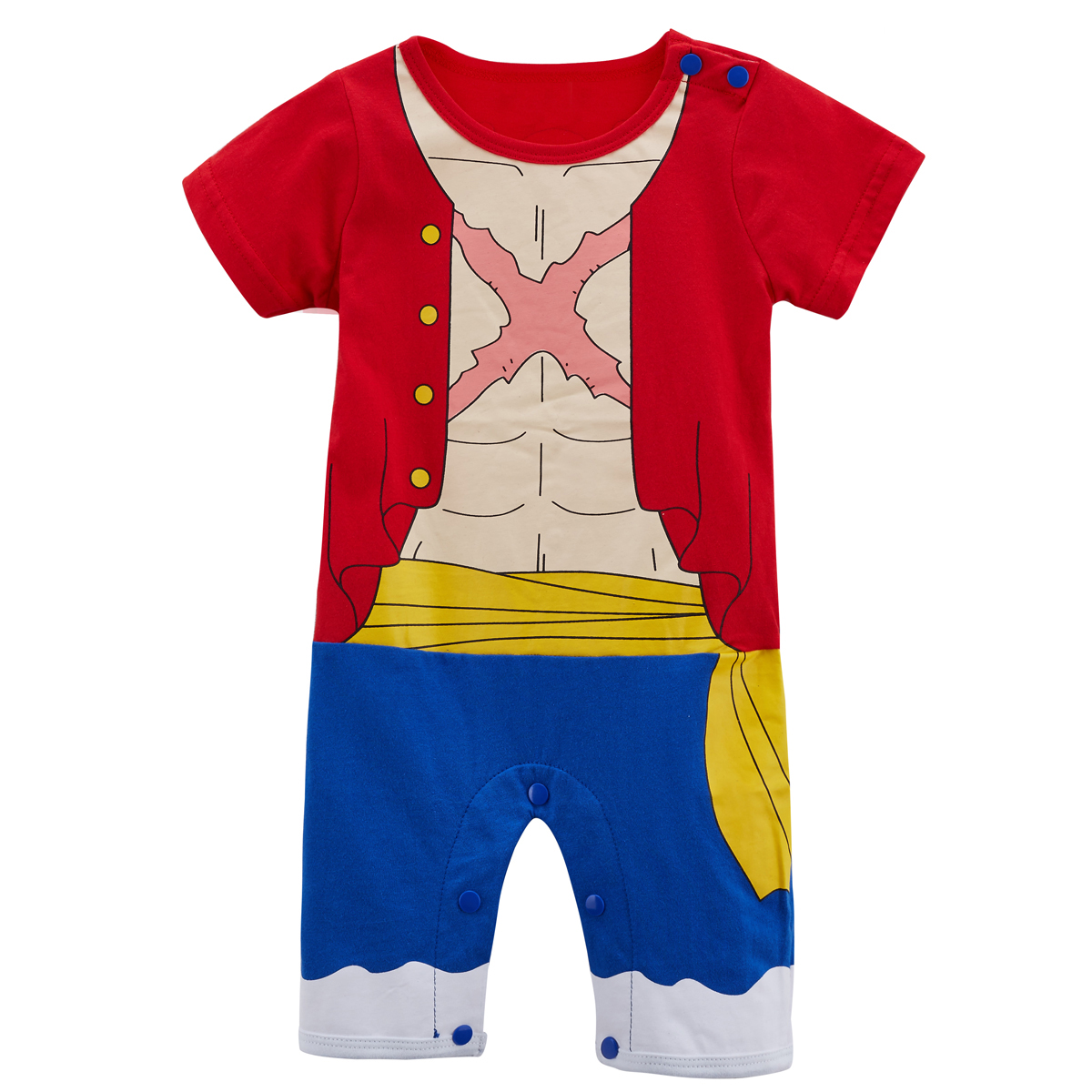 

Baby Boy Luffy Funny Costume Romper Toddler Infant Short Sleeve Cotton Jumpsuit Happy Halloween Party Playsuit Halloween Cosplay Cos Party, Red