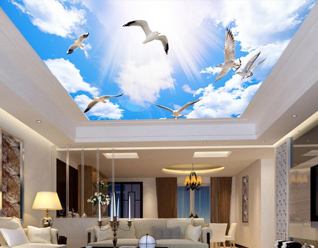 

WDBH 3d wallpaper custom photo Sunshine blue sky white clouds seagull ceiling mural room Home decor 3d wall murals wallpaper for walls 3 d, Non-woven