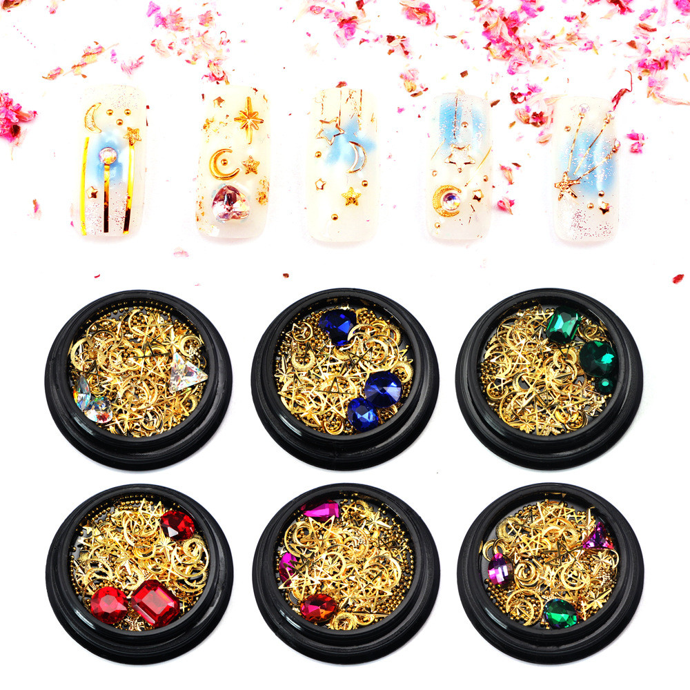 

Nail Jewelry 4cm Black Boxed Symphony Pointed Diamonds + Small Steel Balls + Star Moon Gem Circle Mix 6 Options