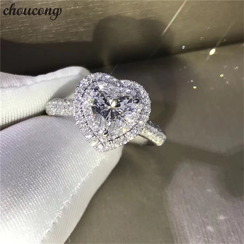 

choucong Heart Shape Jewelry 100% Real Soild 925 sterling Silver ring Diamond Cz Engagement Wedding Band Rings For Women Bridal