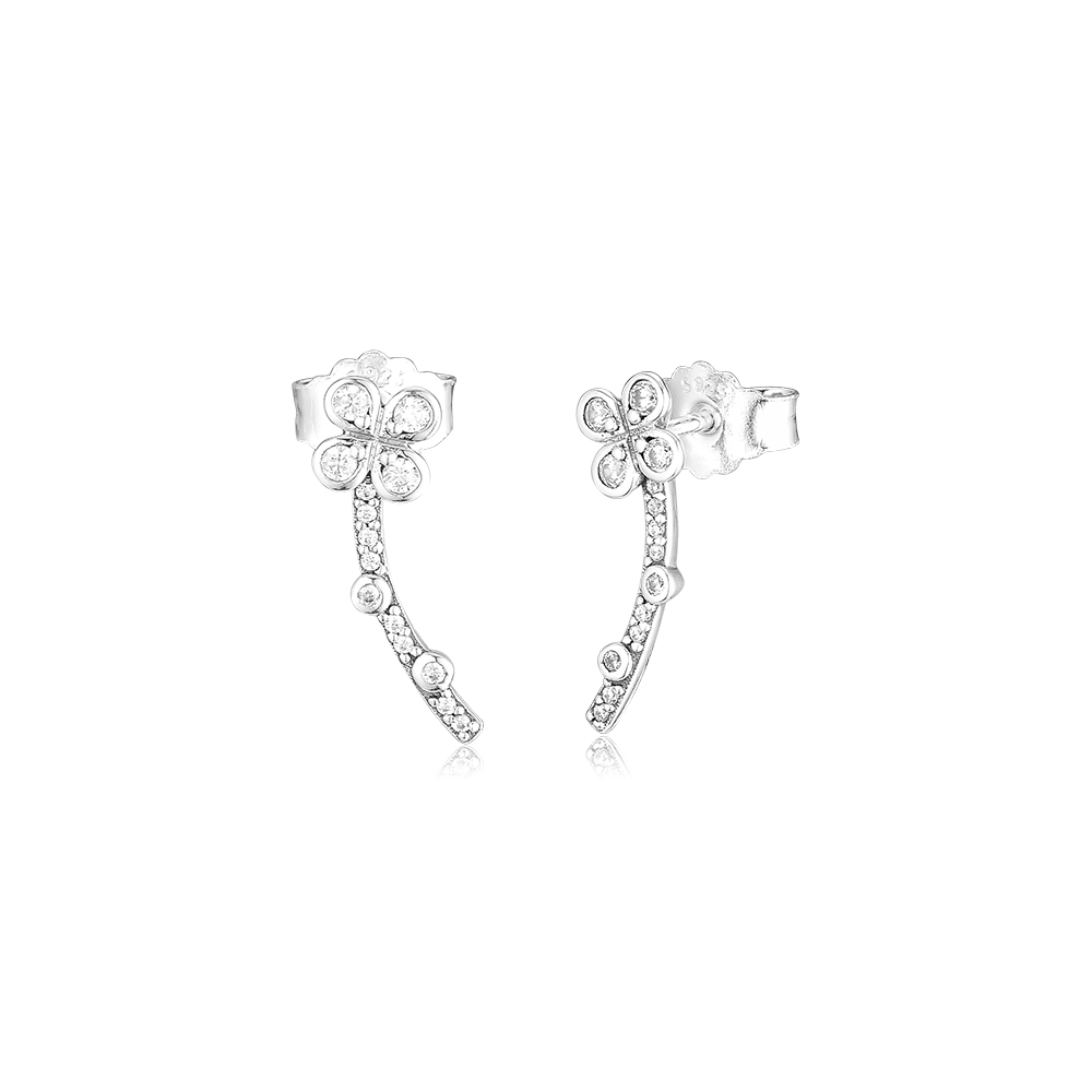 2019 Spring earrings 925 Sterling Silver Draped Four-Petal Flowers Stud Earrings For Women European Style Jewelry Original Fashion-image-456601051