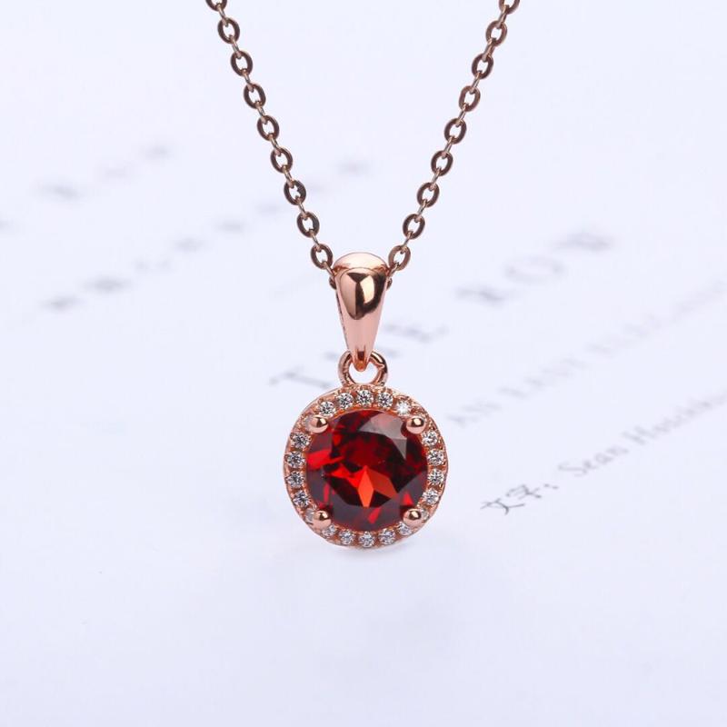 

Classic Pendant Jewelry Solid 925 Silver Necklace Natural Garnet Fine Jewellry Halo design For Women January Birthday Gift