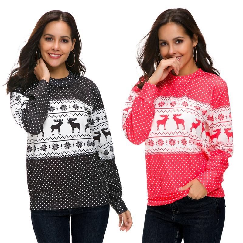 

Women' Casual Ladies Tops Polka Dot Printed Deer Round Neck Long-Sleeved Sports Work Vocation Shopping Travel Jumper, Black