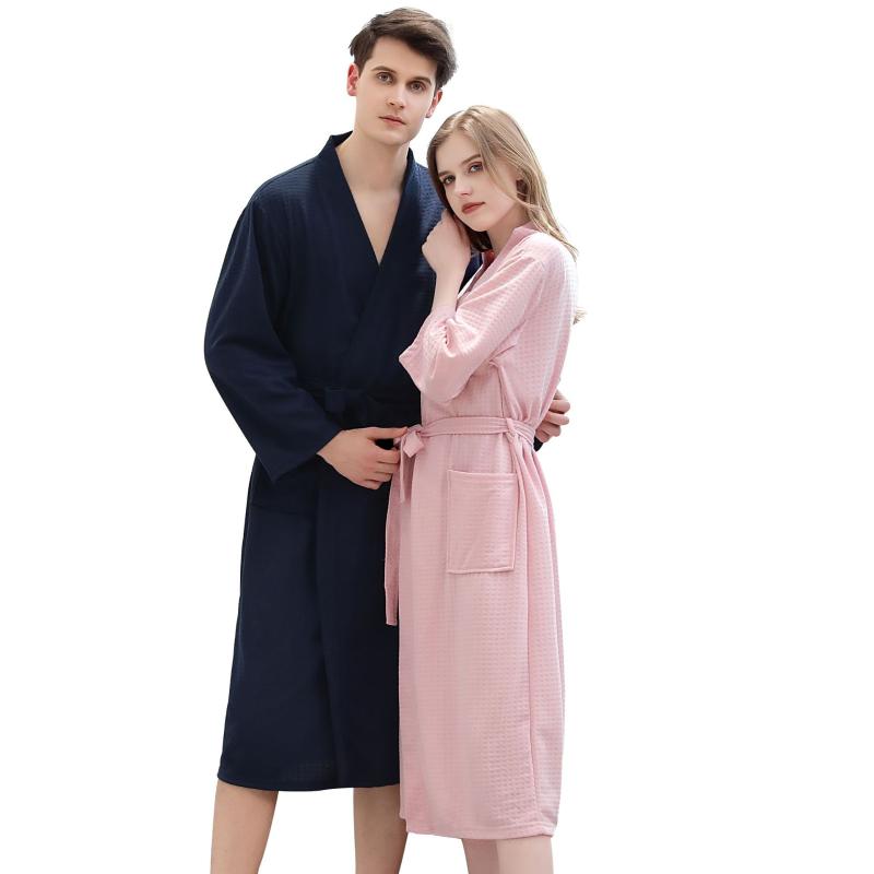 

Autumn women and men Sleepwear Robe 2020 Bathrobe For couples Long Sleeved Underwear bath robe long dressing gown, Navy women