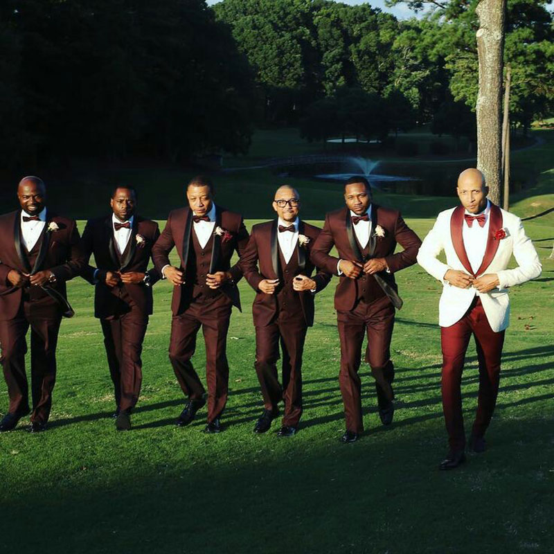 White Burgundy Wedding Suits For Grooms 