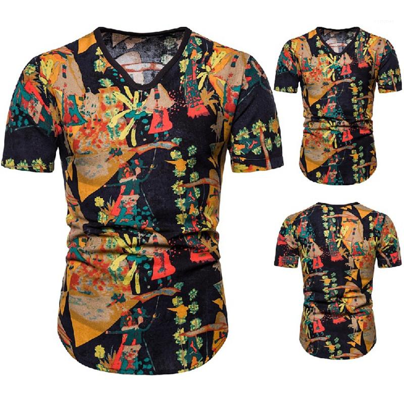 Hommes T-shirts d'été à manches courtes col en V Skinny hommes Hauts Casual Male T-shirts chinois Style Designer
