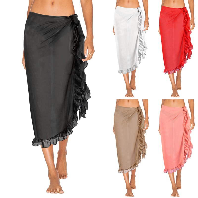 

Women Beach Skirt Ruffles Sarong Bikini Cover Up Chiffon Wrap Skirts Swimwear 2020 Fashion Swimwear Cover up Beachwear
