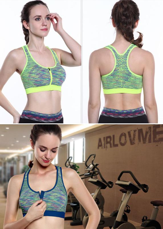 

Front zipper sports bra Sports Bra Women Zipper Push Up Yoga Fitness Top Athletic Running Shockproof Padded Active underwear