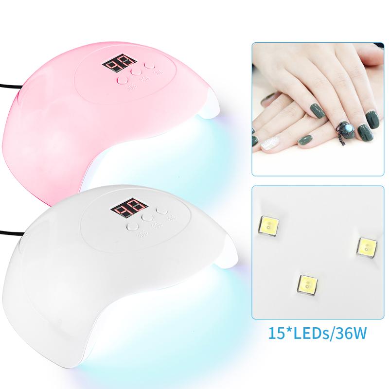 

15 LEDs Nail Dryer For Nail LED UV Lamp 36W Lamp LCD Display Drying All Gels Polish USB Smart Timing Art Tools, Pink