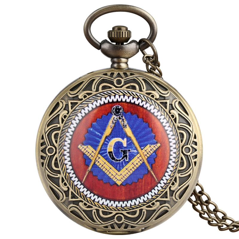 

Antique Masonic Freemasonry G Design Mason Watches Retro Men Women Analog Quartz Pocket Watch Gifts for Freemason, Bronze