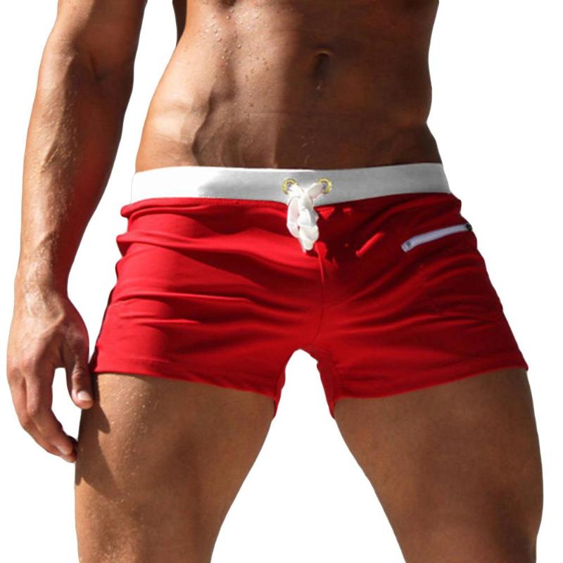 

Men Solid Color Swimming Trunks Drawstring Pocket Beach Shorts Swimwear, Black
