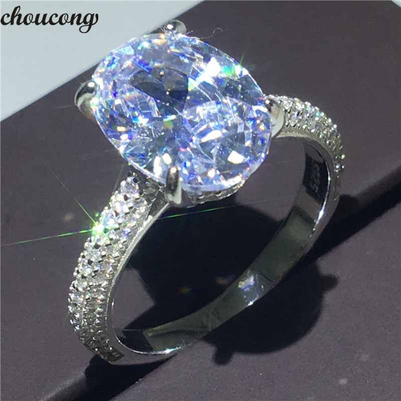 

choucong Fine 100% Real 925 Sterling Silver Promise Ring Oval Cut 3ct 5A Zircon Sona Cz Engagement Wedding Band Rings for Women