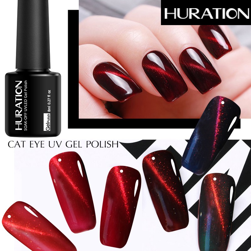 

Huration Nail Art Gel 9D Holographic Cat Eye Nails Gel Chameleon Magnetic Soak UV NailPolish Semi Permanent Manicure Lacquer, Fs001