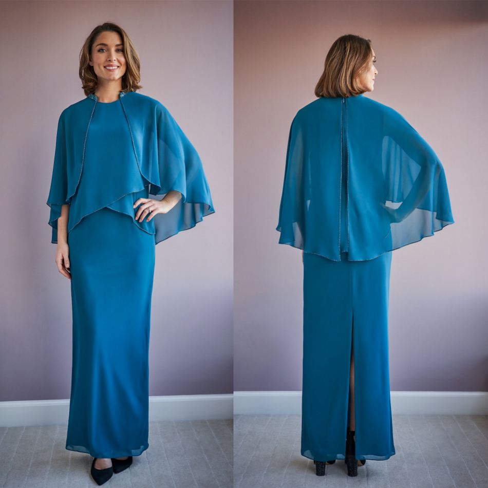 Jasmin mère de la mariée robes 2021 manches longues dos fendu en mousseline de soie robes de soirée sur mesure 2 pièces costumes mariage robe d'i