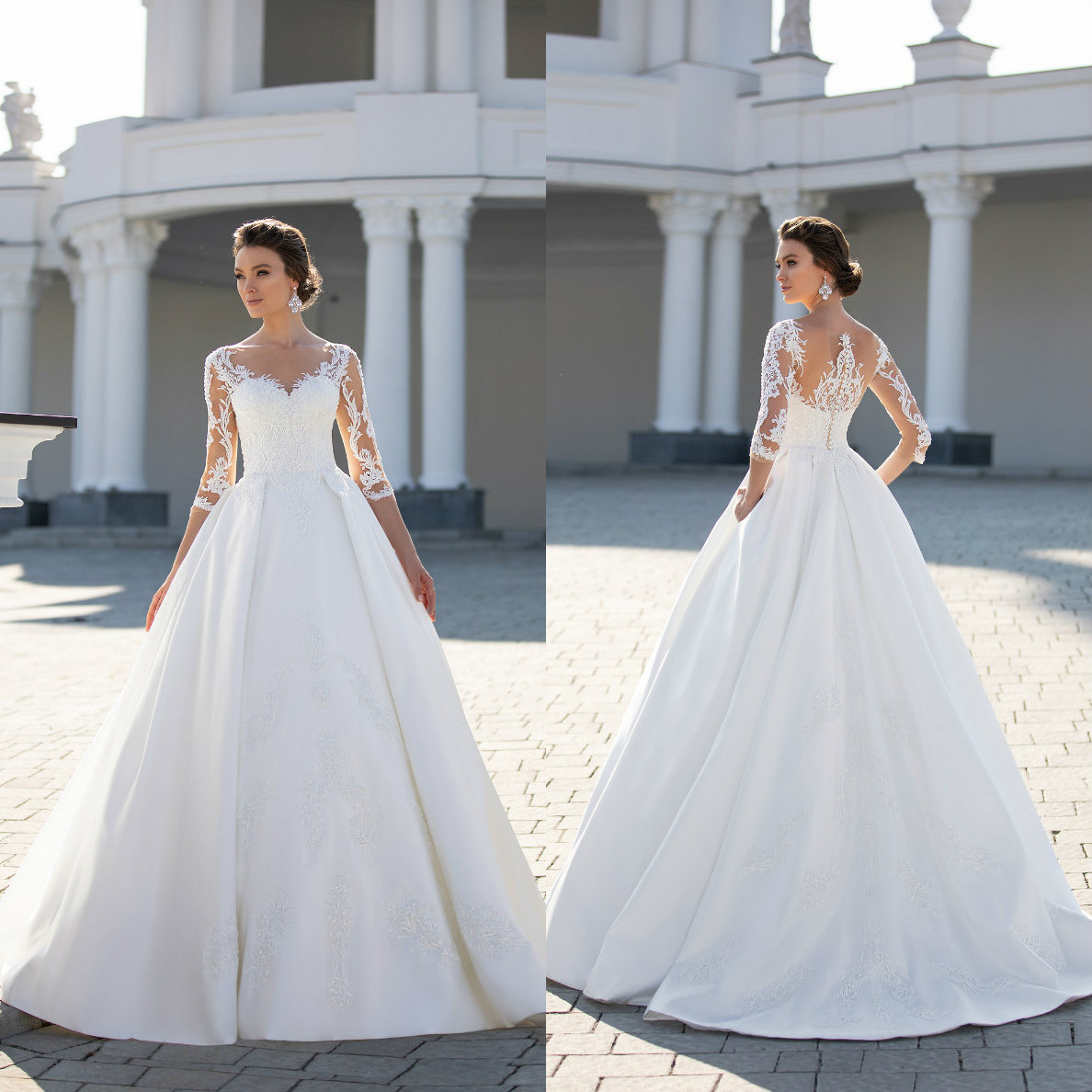 

Giovanna Alessandro Wedding Dresses Long Sleeves Lace Appliques Bridal Gowns Button Back Sweep Train A Line Wedding Dress Robe De Mariee, Pink