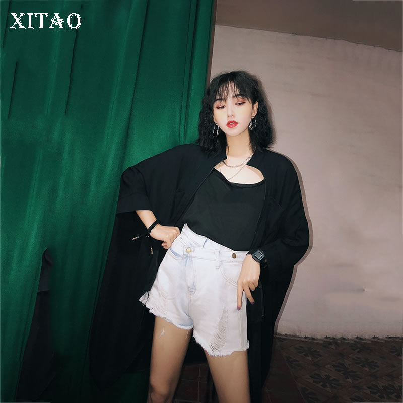 

XITAO Black Thin Cardigans Jacket Korea Fashion New Stand Collar Drawstring Batwing Sleeve Wild Loose Shoulder ZLL3430, Black zll3430