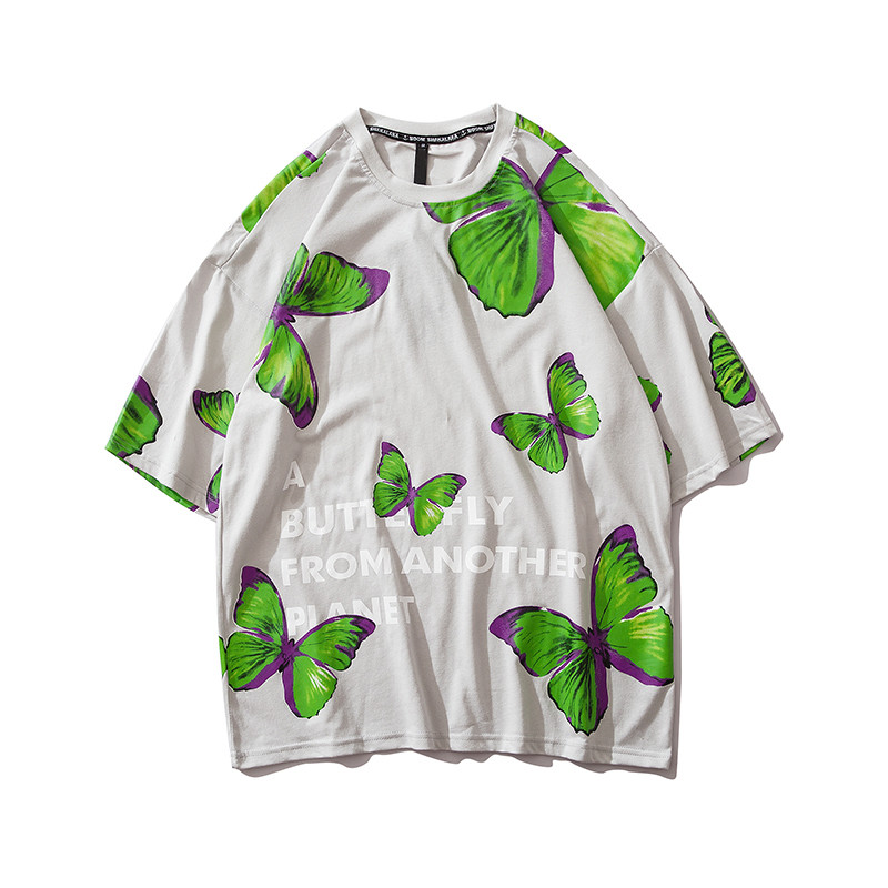 

Januarysnow Brand Designer Butterfly Full Printed Hip Hop Tshirt Men Crew Neck Hipster T-shirt Streetwear Men's Tee Shirts, Black