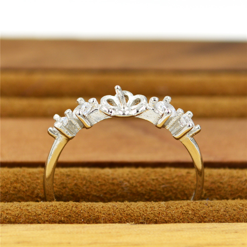 sterling silver s925 adjustable rings settings 7-8 mm round pearls with Shining zircon for oyster diy mountings PS4MJZ011-image-442404589