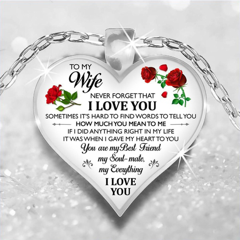 

To My Wife Son Daughter Granddaughter Girls Fiancée Necklace Love Glass Heart pendant DAD MOM I Love You Jewelry Gift