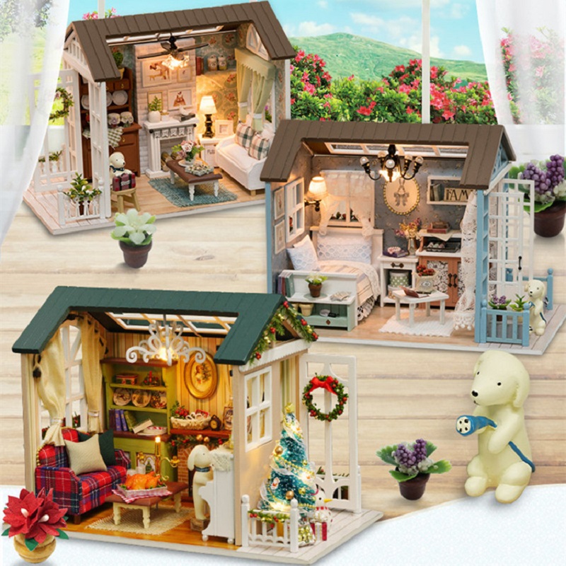 Wooden doll houses already assembled discount