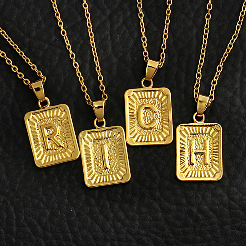 

A-Z Square Letters Necklace Gold Color Initial Pendant Chain for Men Women English Letter Alphabet Jewelry Gifts