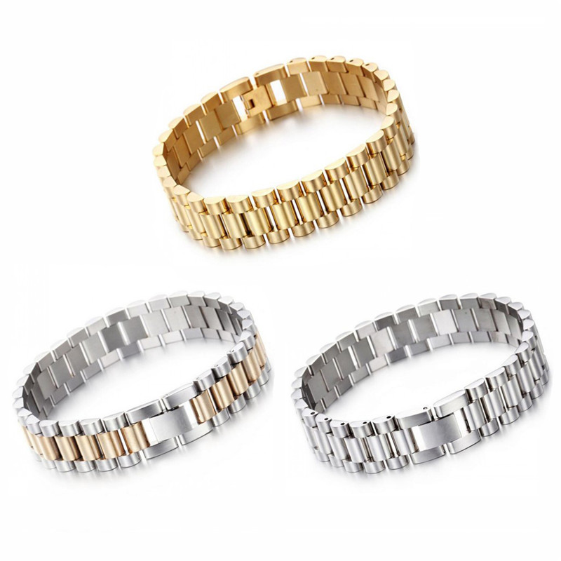 

Hot Fashion 15mm Luxury Mens Womens Watch Band Bracelet Gold Silver Stainless Steel Adjustable Strap Cuff Bangles Jewelry 8.66, Black