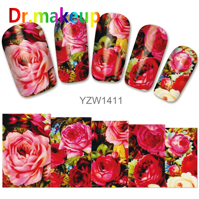 

Dr.makeup 1 sheet 3D Flower Water Transfer Stickers DIY Full Cover Butterfly Red Rose Nail Polish Sliders Nail Art Decals Wraps, Yzw1416