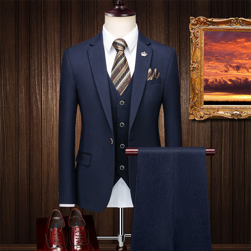 Suit Men's Three-piece Suit Slim Business Professional Formal Dress Bridegroom Wedding Dress British Casual Costume Homme