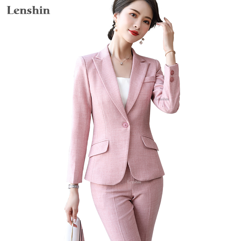

Lenshin 2 Piece Set Formal Pant Suit women Business Long sleeve Candy Colors Blazer and Pant Office Lady Work Uniform Wear, 2 piece red suit