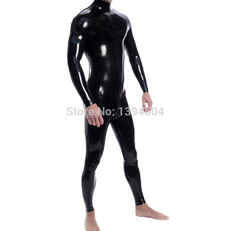 

2018 NEW Sexy handmade Men full body latex tight fetish male catsuit jumpsuit Clothing with Crotch Zipper and Shoulder Zipper LY191222, Black